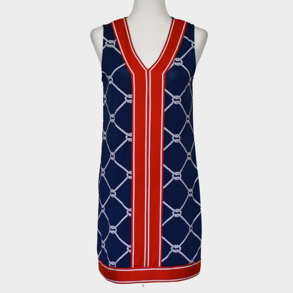 MUD PIE Chain Print Shift Dress Blue/ Red Size S